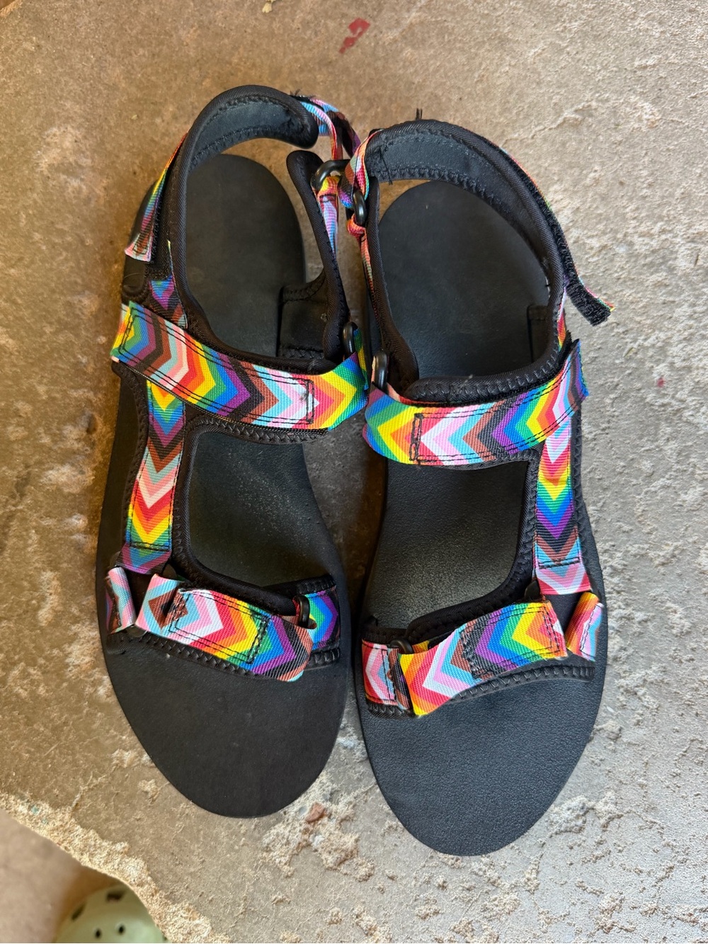 Women’s Black Sandals with Rainbow Chevron Straps